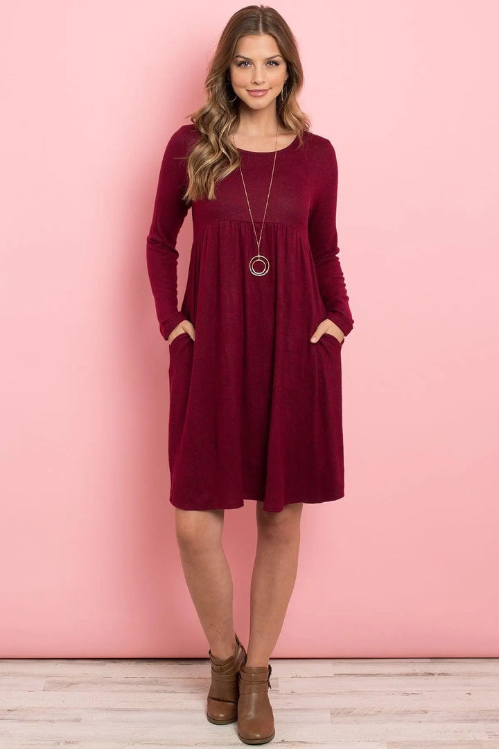 Boat Neck Brushed Hacci Round Hem Dress - Super Amazing Store