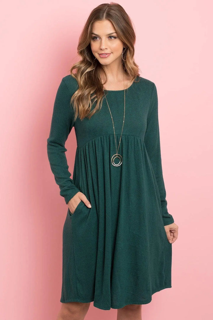 Boat Neck Brushed Hacci Round Hem Dress - Super Amazing Store