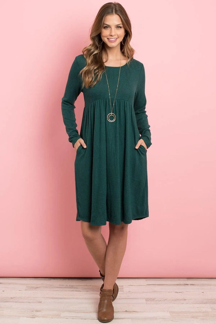 Boat Neck Brushed Hacci Round Hem Dress - Super Amazing Store