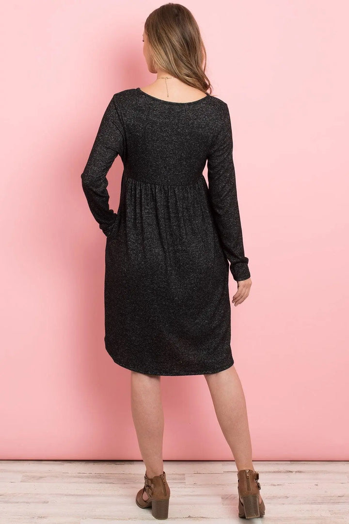 Boat Neck Brushed Hacci Round Hem Dress - Super Amazing Store