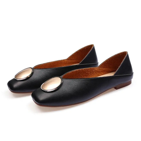 Casual Slingback Flat Shoes for Womens Formal Pull-ons Square Toe Ladies Solid Color Career Pump Flats Black/Apricot/Brown - Super Amazing Store