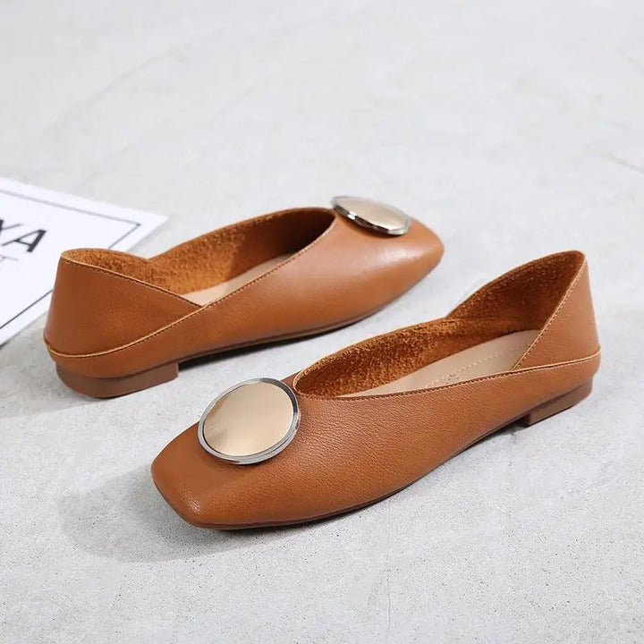 Casual Slingback Flat Shoes for Womens Formal Pull-ons Square Toe Ladies Solid Color Career Pump Flats Black/Apricot/Brown - Super Amazing Store