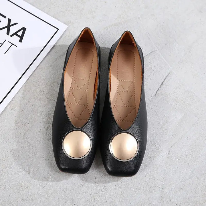 Casual Slingback Flat Shoes for Womens Formal Pull-ons Square Toe Ladies Solid Color Career Pump Flats Black/Apricot/Brown - Super Amazing Store