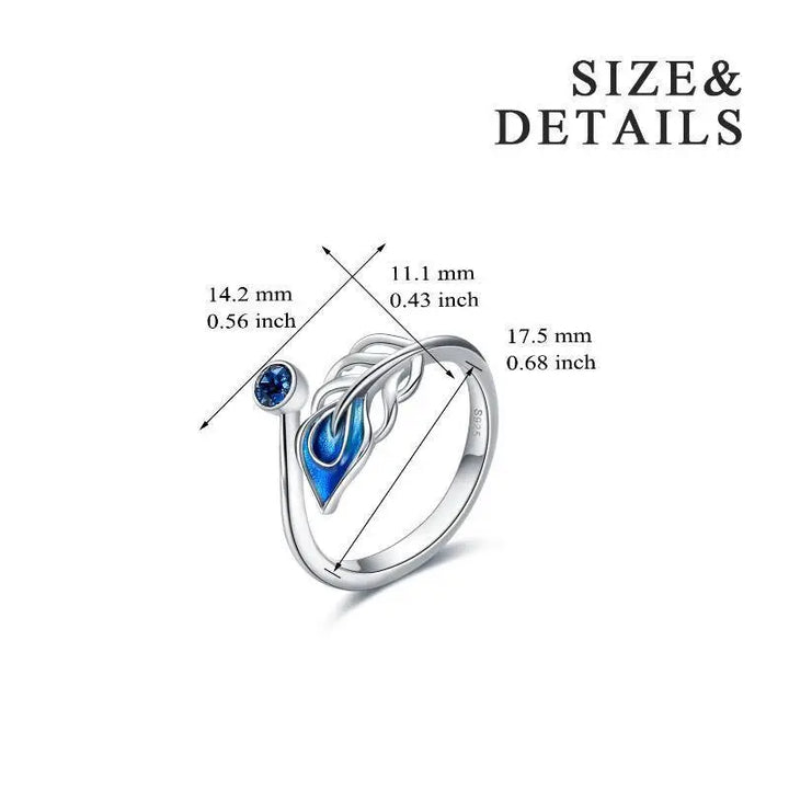 Created Sapphire Birthstone Ring Jewelry Gifts Feather Ring 925 Sterling Silver Adjustable Leaf Feather Rings Jewelry for Women - Super Amazing Store