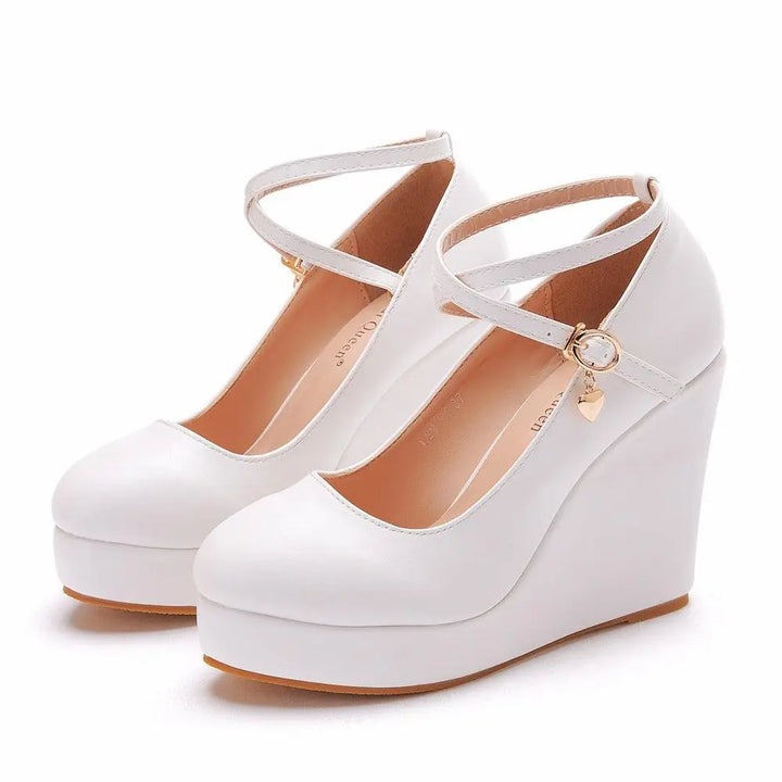 Crystal Queen White Platform Wedges Pumps Women - Super Amazing Store