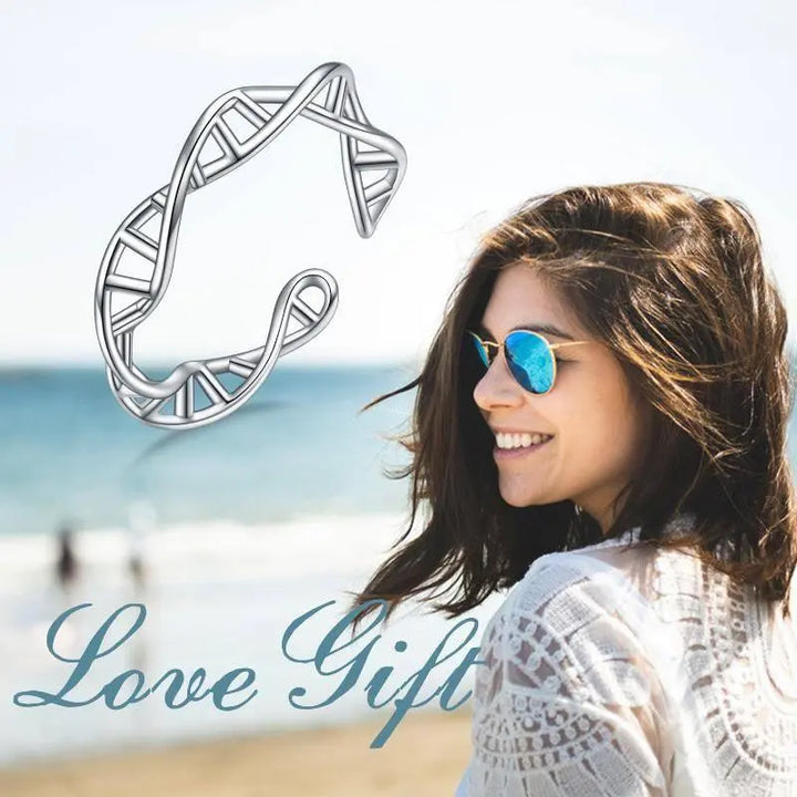 DNA Open Ring for Women 925 Sterling Silver Adjustable DNA Rings Jewelry Gifts - Super Amazing Store