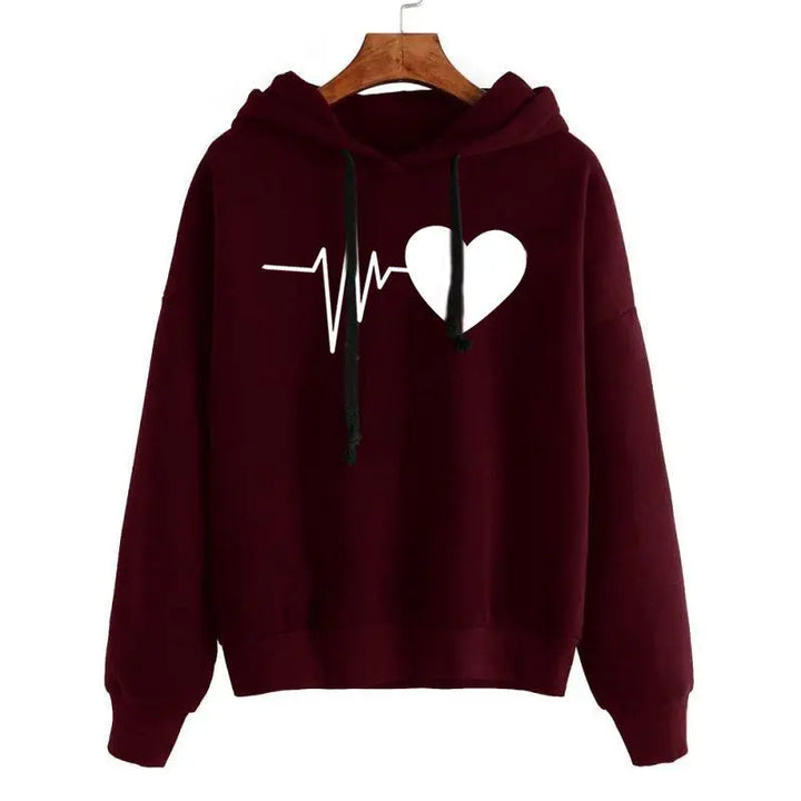 Heart Print Streetwear Hoodies Women Sweatshirt Spring Autumn Long Sleeve Hoodie Clothes - Super Amazing Store