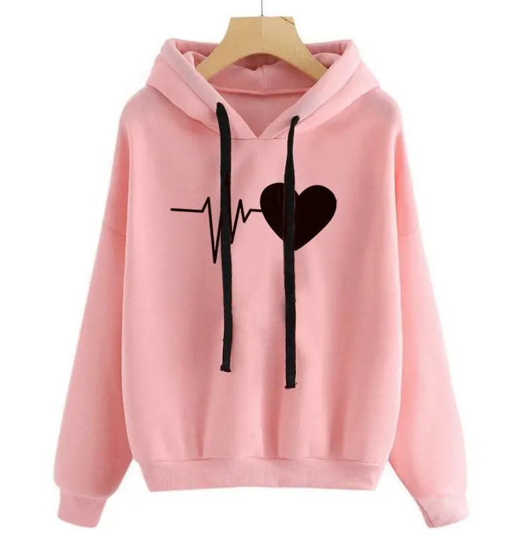 Heart Print Streetwear Hoodies Women Sweatshirt Spring Autumn Long Sleeve Hoodie Clothes - Super Amazing Store