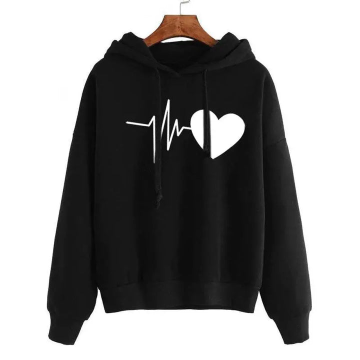 Heart Print Streetwear Hoodies Women Sweatshirt Spring Autumn Long Sleeve Hoodie Clothes - Super Amazing Store