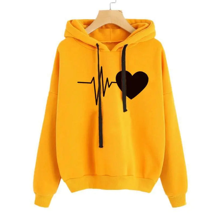 Heart Print Streetwear Hoodies Women Sweatshirt Spring Autumn Long Sleeve Hoodie Clothes - Super Amazing Store