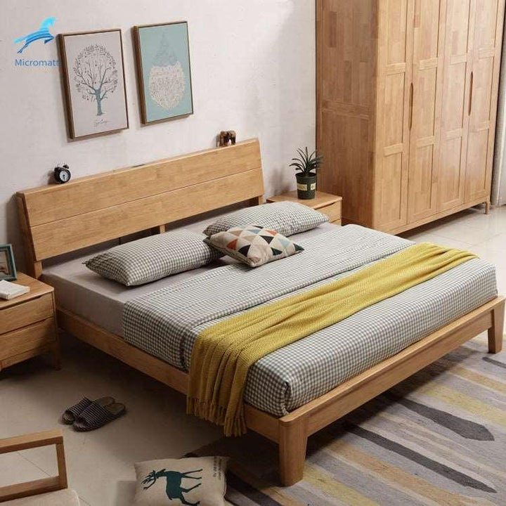 2023 New Style Simple Style Practical Log Color Bedroom Queen furniture wood Double Bed - Super Amazing Store