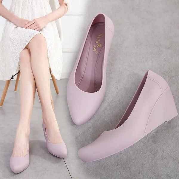 High Heel Pumps for Women Spring and Summer Wedges Jelly Shoes Rain Shoes Pointed Toe Slip On - Super Amazing Store