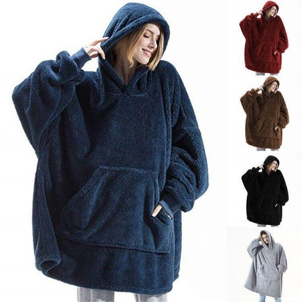 Hoodie Sweatshirt With Big Pocket Tops Sweater Comfortable Loose Double-Sided Fleece Thicker Wearable Blanket - Super Amazing Store