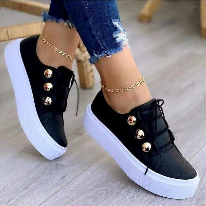 Lace-up Flats Sneakers Women Rivet Casual Shoes - Super Amazing Store