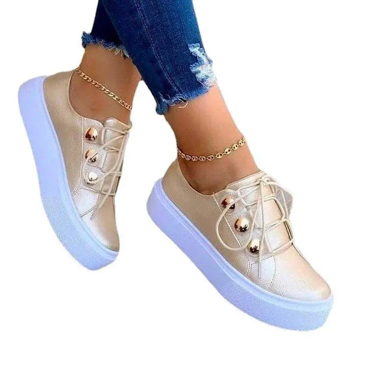Lace-up Flats Sneakers Women Rivet Casual Shoes - Super Amazing Store