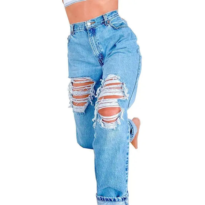 Ladies Jeans Ripped Holes Look Thin Ladies Pants Denim Pants - Super Amazing Store