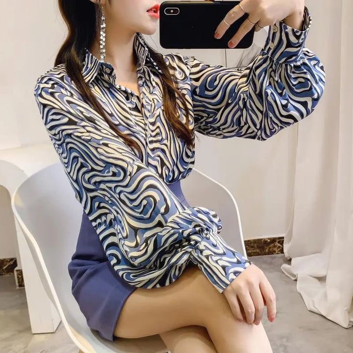 Lantern Sleeve Blouse Foreign Style Bottoming Shirt Fashion Korean Chiffon Shirt Women - Super Amazing Store