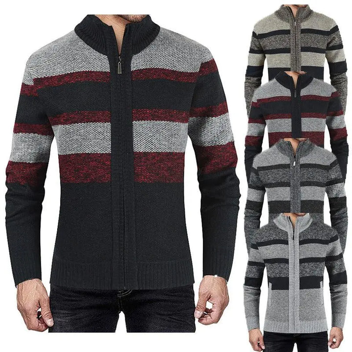 Long sleeve plus size cardigan raglan sleeves colorblock men's sweater - Super Amazing Store