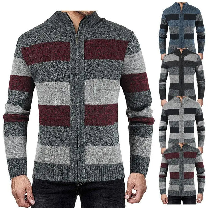 Long sleeve plus size cardigan raglan sleeves colorblock men's sweater - Super Amazing Store