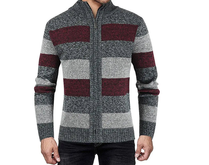 Long sleeve plus size cardigan raglan sleeves colorblock men's sweater - Super Amazing Store