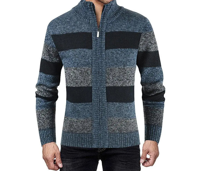 Long sleeve plus size cardigan raglan sleeves colorblock men's sweater - Super Amazing Store