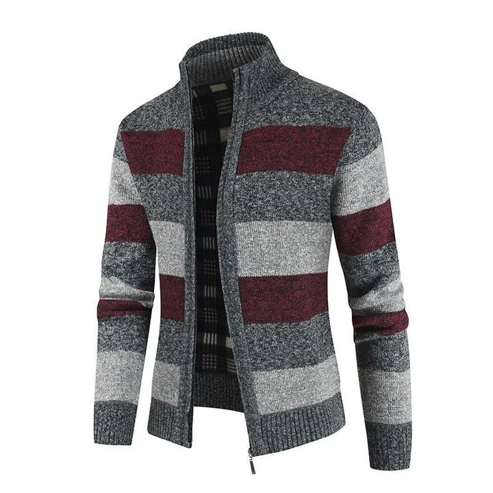 Long sleeve plus size cardigan raglan sleeves colorblock men's sweater - Super Amazing Store