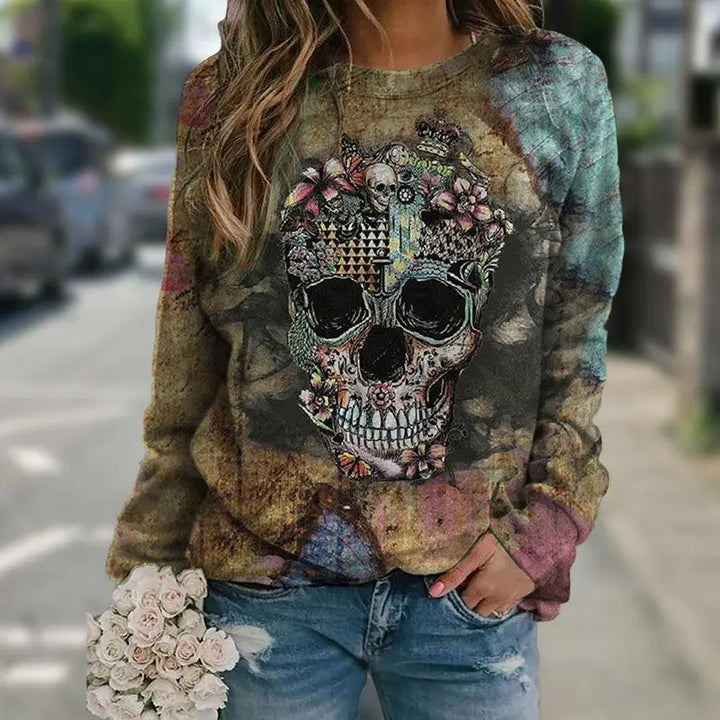 Long sleeve skull print sweatshirt - Super Amazing Store