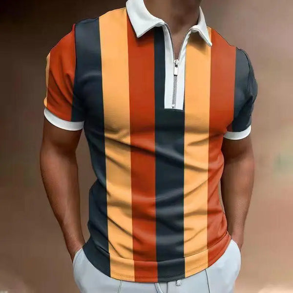 Men's POLO Shirt Striped Printed Short Sleeve T-Shirt Lapel Shirt - Super Amazing Store