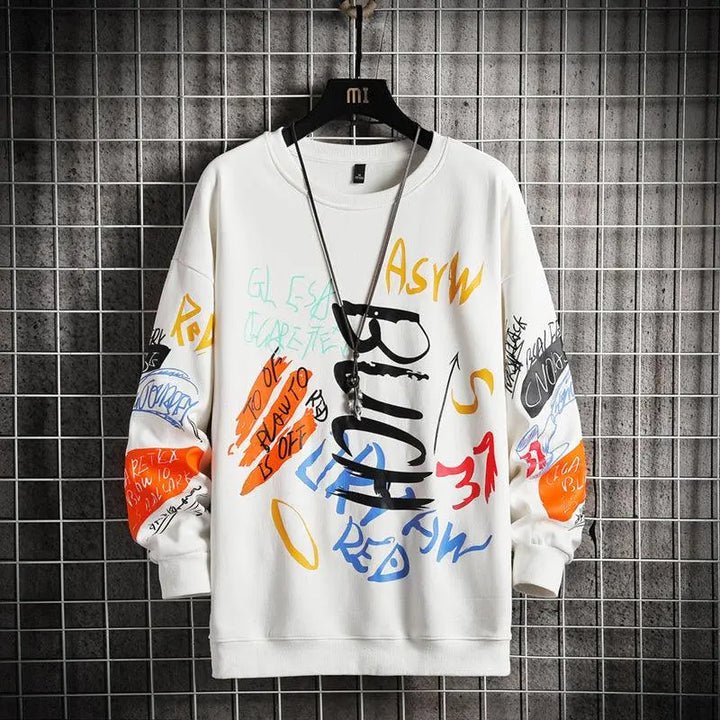 Mens Sweatshirt Casual Hoodies Spring Graffiti Japanese Hip Hop Streetwear Men Loose Sweatshirts Pullover Top - Super Amazing Store