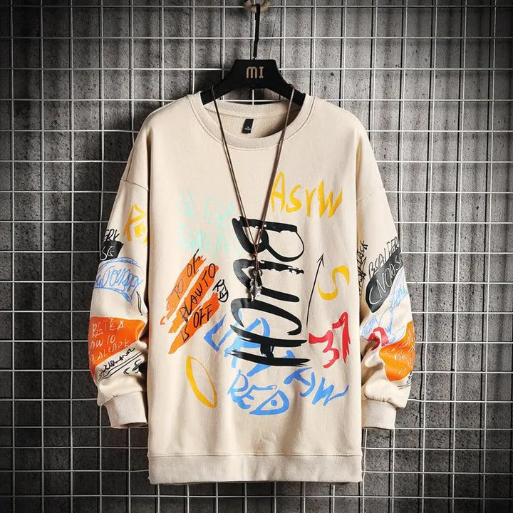 Mens Sweatshirt Casual Hoodies Spring Graffiti Japanese Hip Hop Streetwear Men Loose Sweatshirts Pullover Top - Super Amazing Store