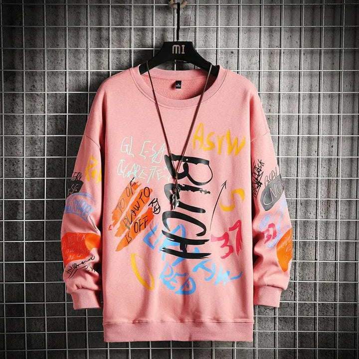 Mens Sweatshirt Casual Hoodies Spring Graffiti Japanese Hip Hop Streetwear Men Loose Sweatshirts Pullover Top - Super Amazing Store