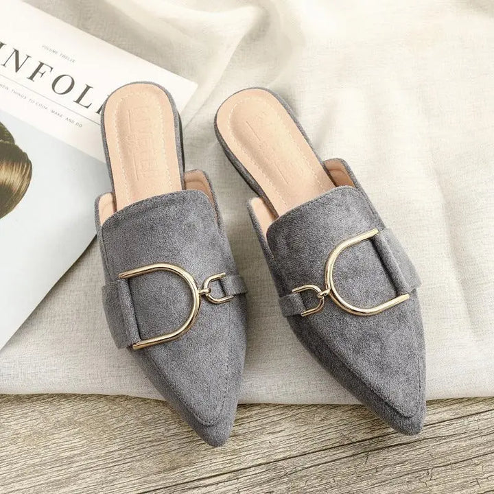 Mules for Women Flat Spring Summer Square Toe Leather Slip On Backless Comfortable Low Heel Slipper Shoes Ladies Loafers - Super Amazing Store