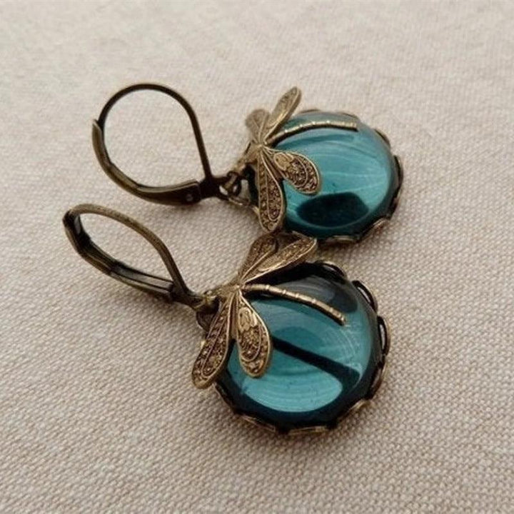 Fashion Jewelry Vintage Dragonfly Pattern Earrings Distressed Moonstone - Super Amazing Store