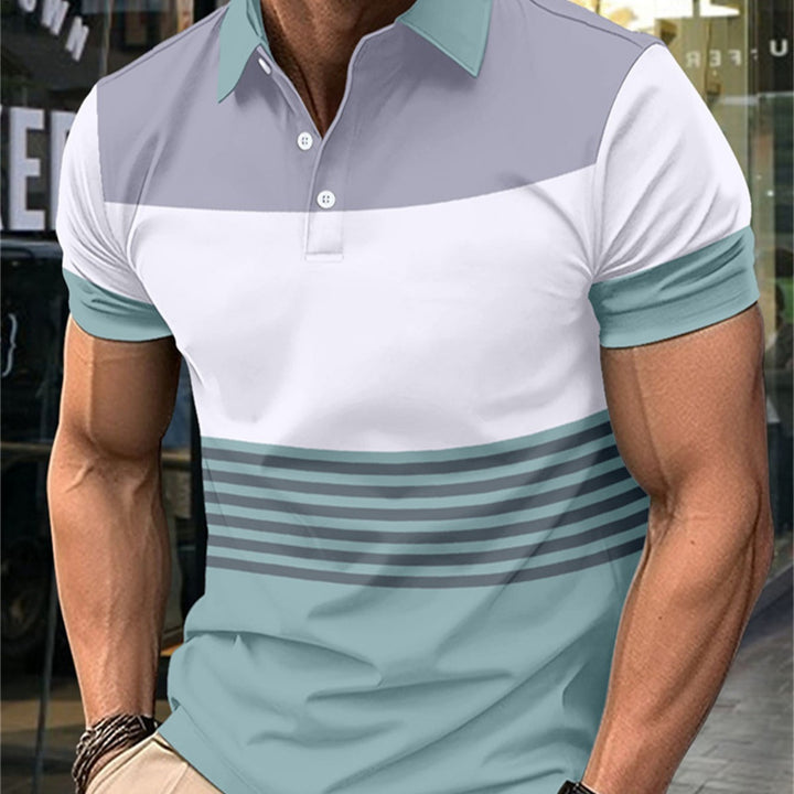 Casual Striped Men's Short Sleeve Lapel Q2