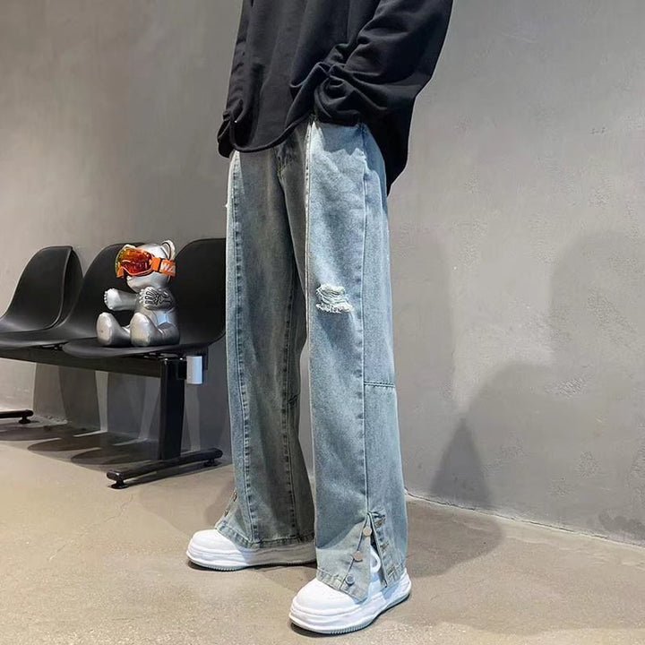 Men's Letter Embroidery Loose Straight Pants Q2