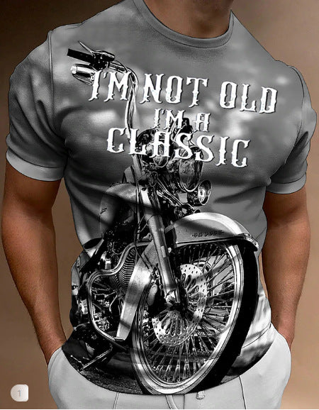 Retro Biker's Printed Round Neck Short Sleeve T-shirt Super Amazing Store