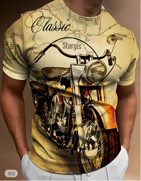 Retro Biker's Printed Round Neck Short Sleeve T-shirt Super Amazing Store