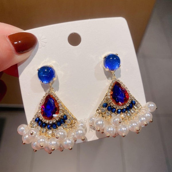 Rhinestone Retro High Sense Pearl Tassel Earrings Women - Super Amazing Store