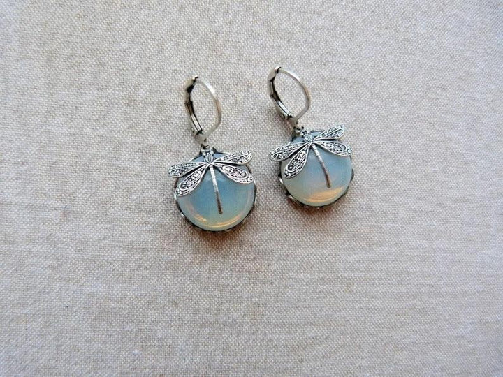 Fashion Jewelry Vintage Dragonfly Pattern Earrings Distressed Moonstone - Super Amazing Store