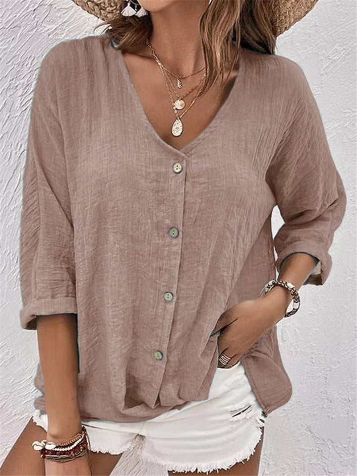 Cross-border Women's V-neck Buttons Chiffon Cardigan Long Sleeve-Super Amazing Store