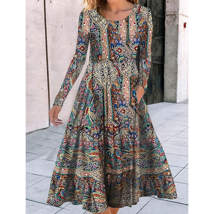 Geometric Pattern Printed Large Swing Dress Q2