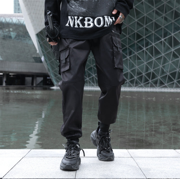 Autumn Dark Overalls Men's Loose Multi-pocket Ankle-tied Trousers Q2