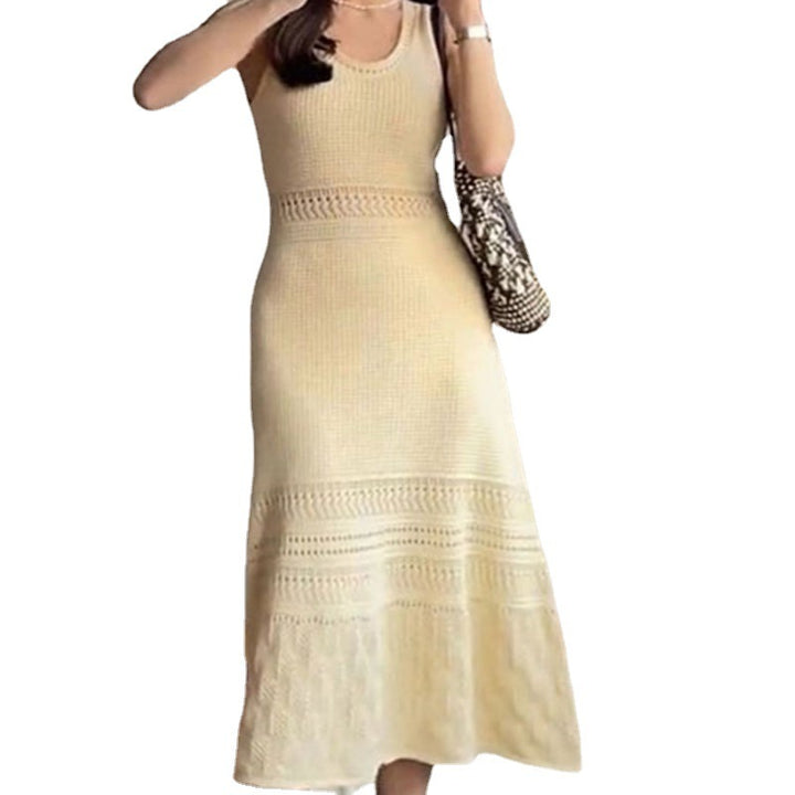 Waist-tight Sleeveless Long Jumper Dress Women Q2