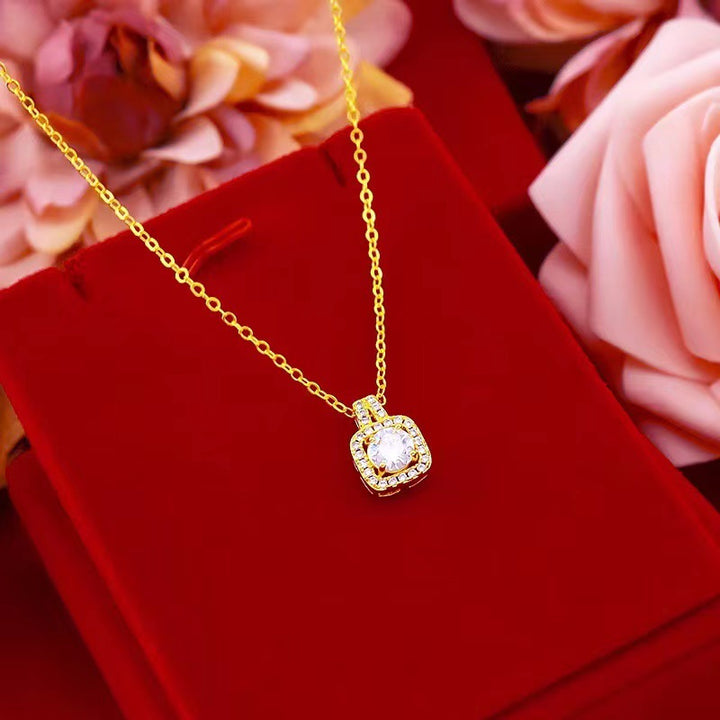 Fashion Jewelry Set Zircon Gem Pendant Chain Choker Necklace For Women Gold Color Stud Earring Statement Wedding Ring Super Amazing Store