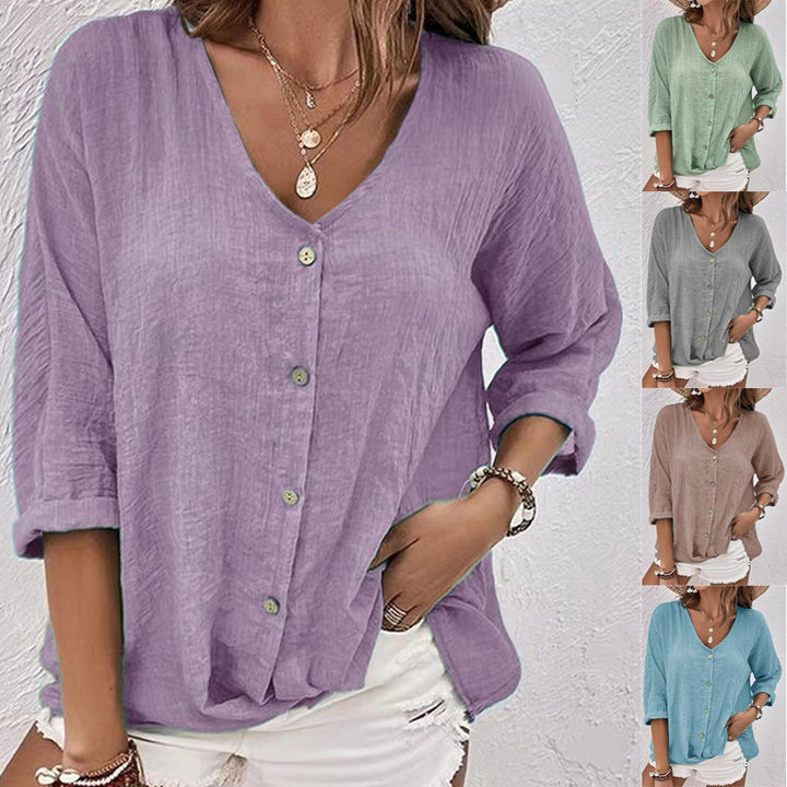 Cross-border New Arrival Women's V-neck Buttons Chiffon Cardigan Long Sleeve Q2