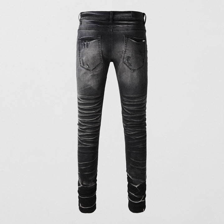 Leisure Washed-out Make Old Ripped Patch Button Jeans Q2