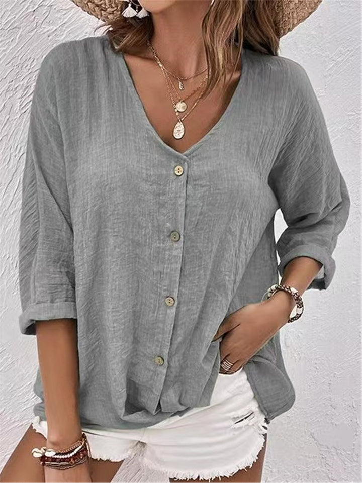 Cross-border Women's V-neck Buttons Chiffon Cardigan Long Sleeve-Super Amazing Store