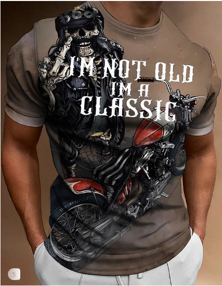 Retro Biker's Printed Round Neck Short Sleeve T-shirt Super Amazing Store