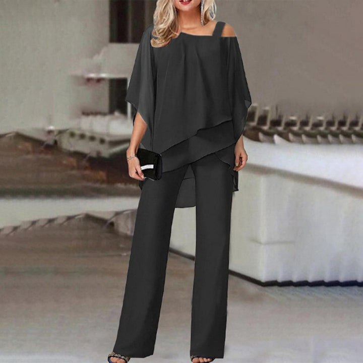 Solid Color Loose Batwing Sleeve Trousers Irregular Suit Q2