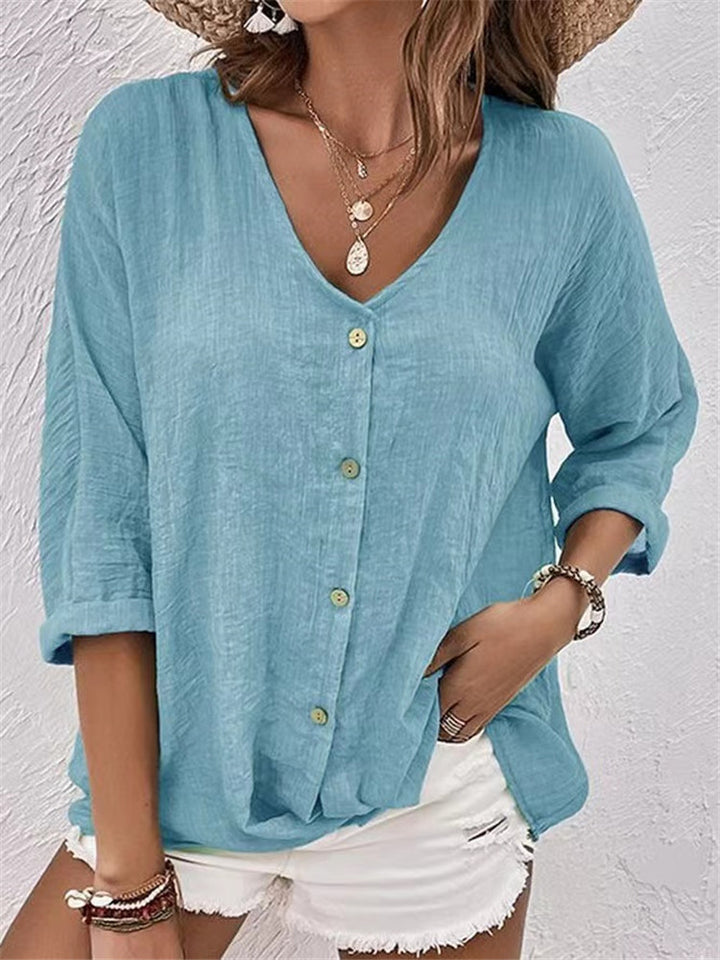 Cross-border Women's V-neck Buttons Chiffon Cardigan Long Sleeve-Super Amazing Store